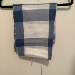Woman's Blue Two Tone and White Mercer Plaid Fringe Scarf